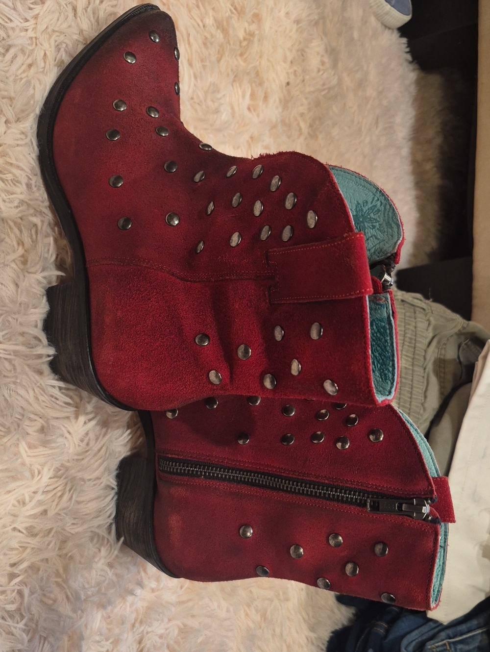 Corral Red Studded Suede Ankle Booties